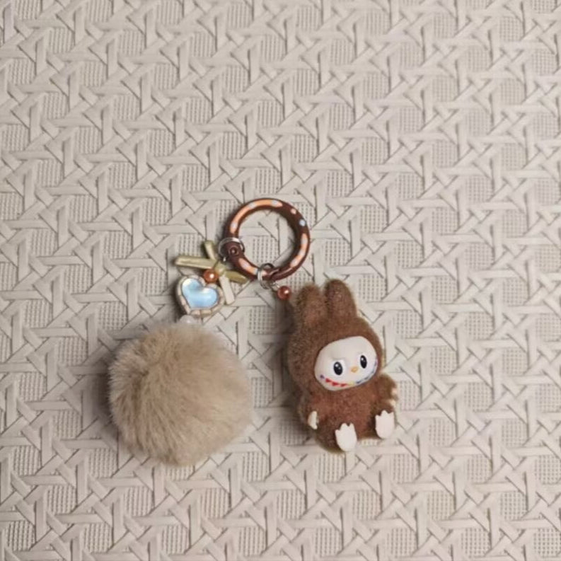Labubu Plush Sherling Keychain – Pom-Pom & Bead Charm Accessory